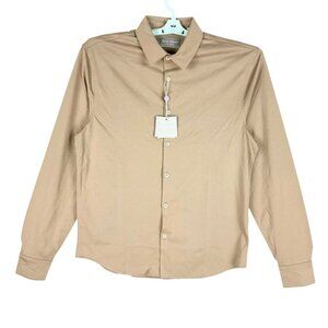 NWT Hickey Freeman Mens Classic Fit Long Sleeve Button-Up Taupe Shirt Size Large